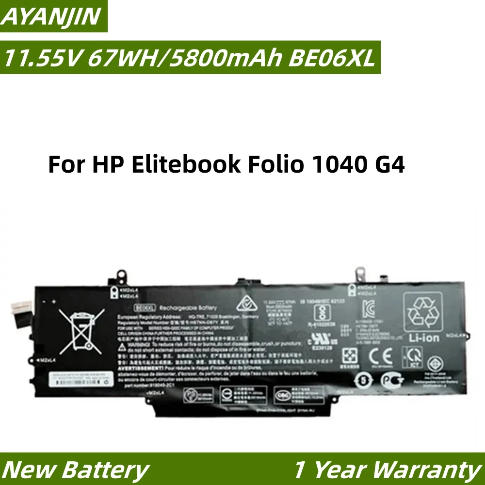 

BE06XL 11,55 V 67WH Аккумулятор для ноутбука HP Elitebook Folio 1040 G4 HSTNN-IB7V 918045-1C1 918045-171 918180-855