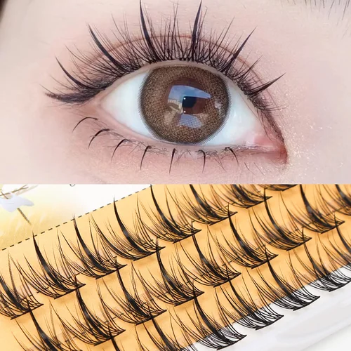 Imagen 2 del producto Innesto del mundo, trilogía de un solo grupo, autoadhesivo, tallo delgado negro, pestañas postizas de Hada de cola de pez de dibujos animados naturales perezosas