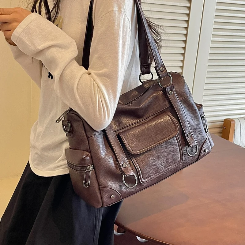 Umhängetasche mit mehreren Taschen, Damen-Einkaufstasche mit großem Fassungsvermögen, lässige Vintage-Tragetasche, leichte, vielseitige Einkaufshandtasche für den Arbeitsweg – Detail 15