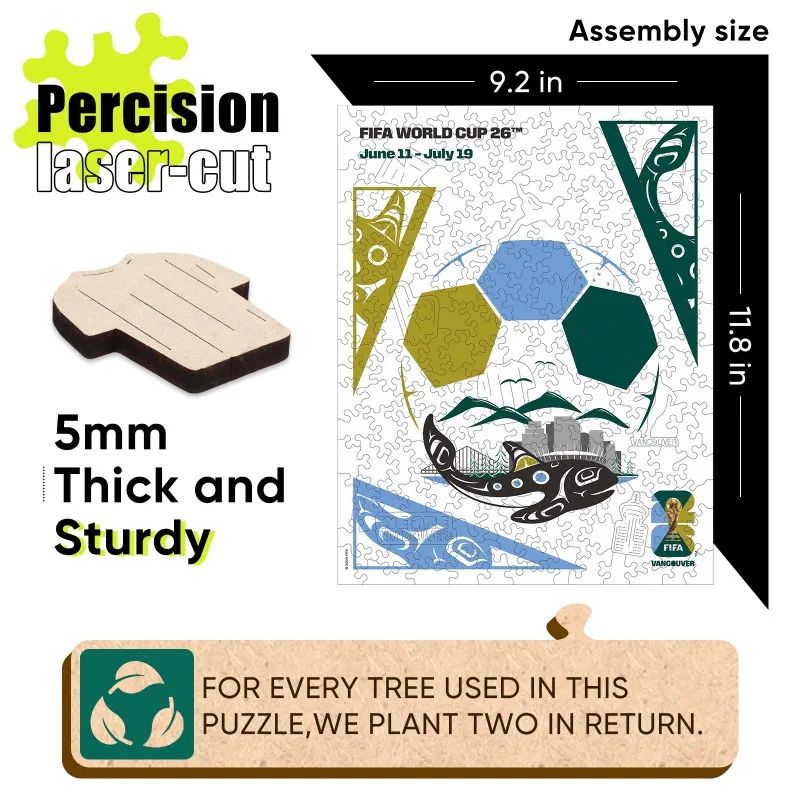 FIFA Officially Licensed Wooden World Cup Host City Vancouver Killer Whale Theme Jigsaw Puzzle Football Fan Collectibles Gifts - view 4