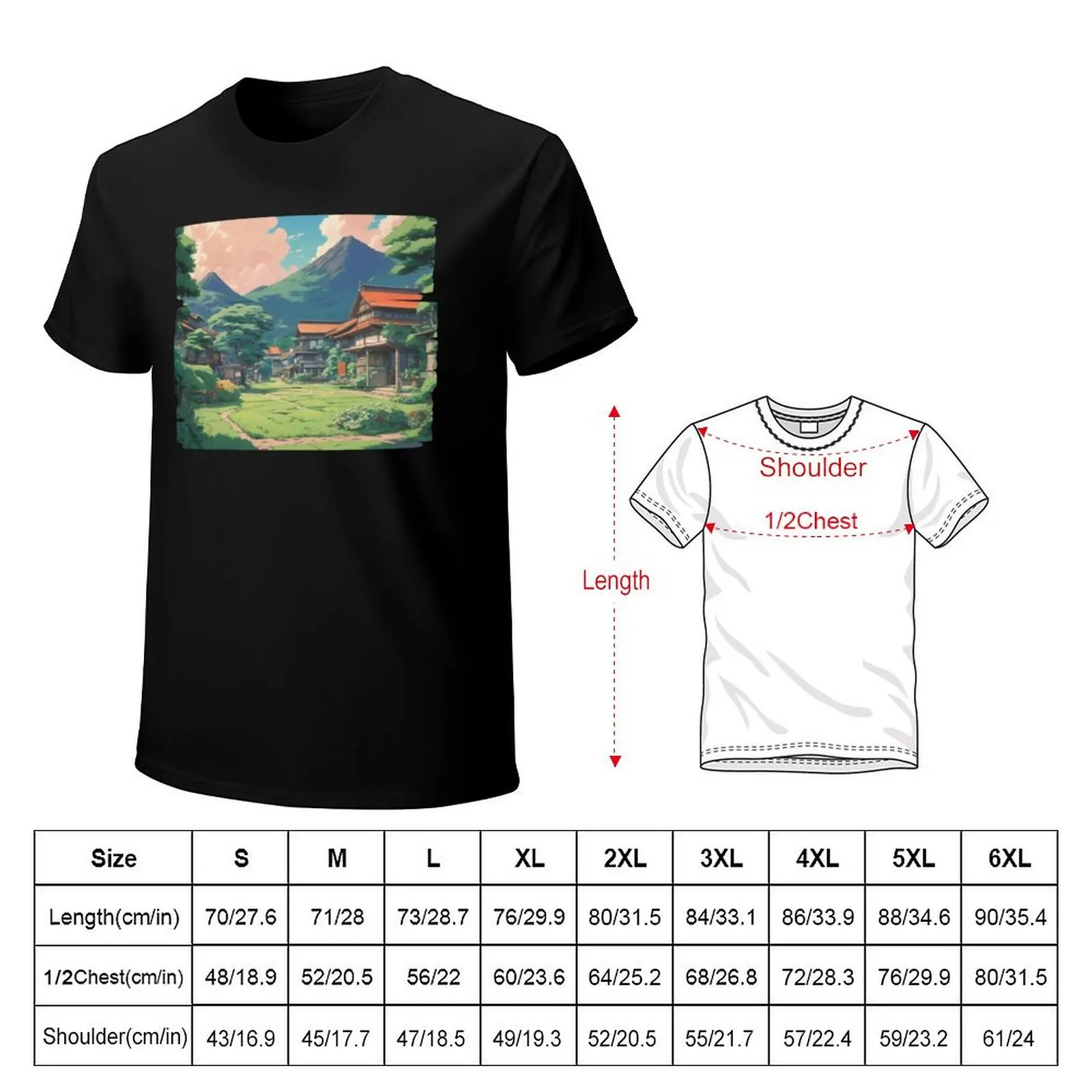 Cottagecore Village crisp Anime Vibes With a Beautiful Pastel Sky japanese aesthetic T-shirt sports fans mens t shirts