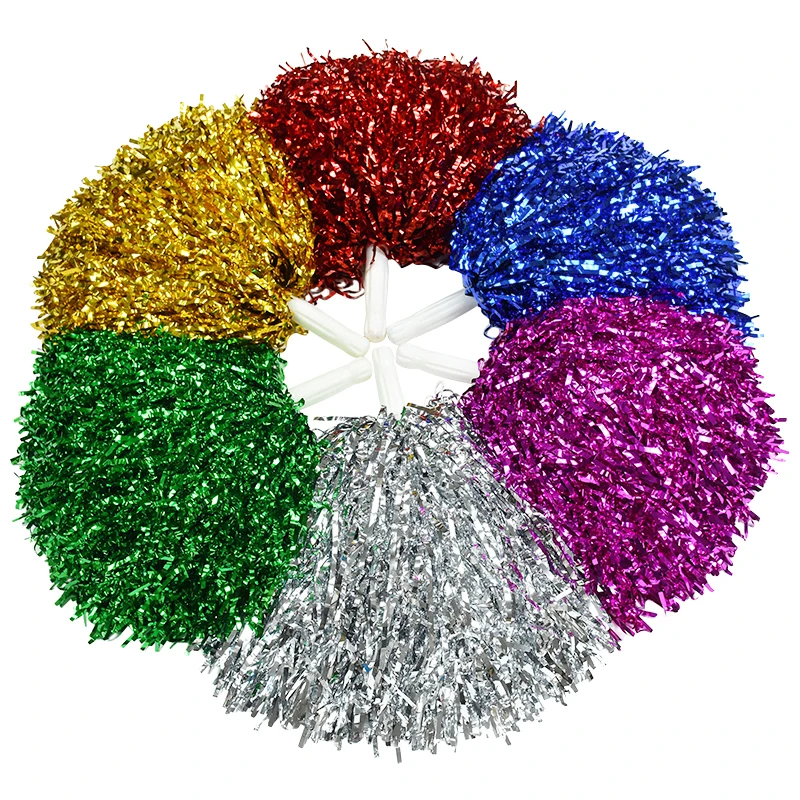 Cheerleading Pom Poms Shining Metallic Streamer Pompoms Cheerleading Hand Flower Aerobics Balls Sports Club Dance Decor Supplies