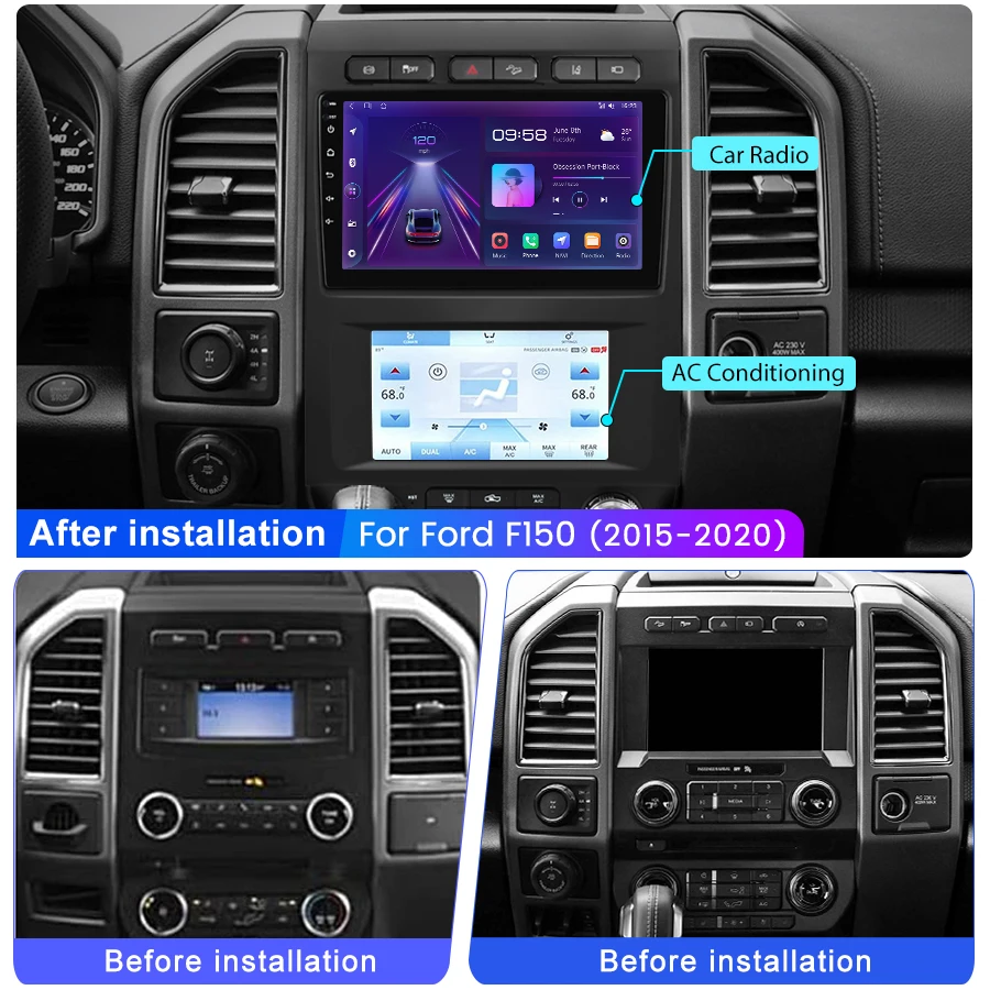 Junsun Wireless CarPlay for Apple Autoradio for Ford F150 F-150 2015-2020 Car Radio Stereo Multimedia Android Auto GPS Head Unit