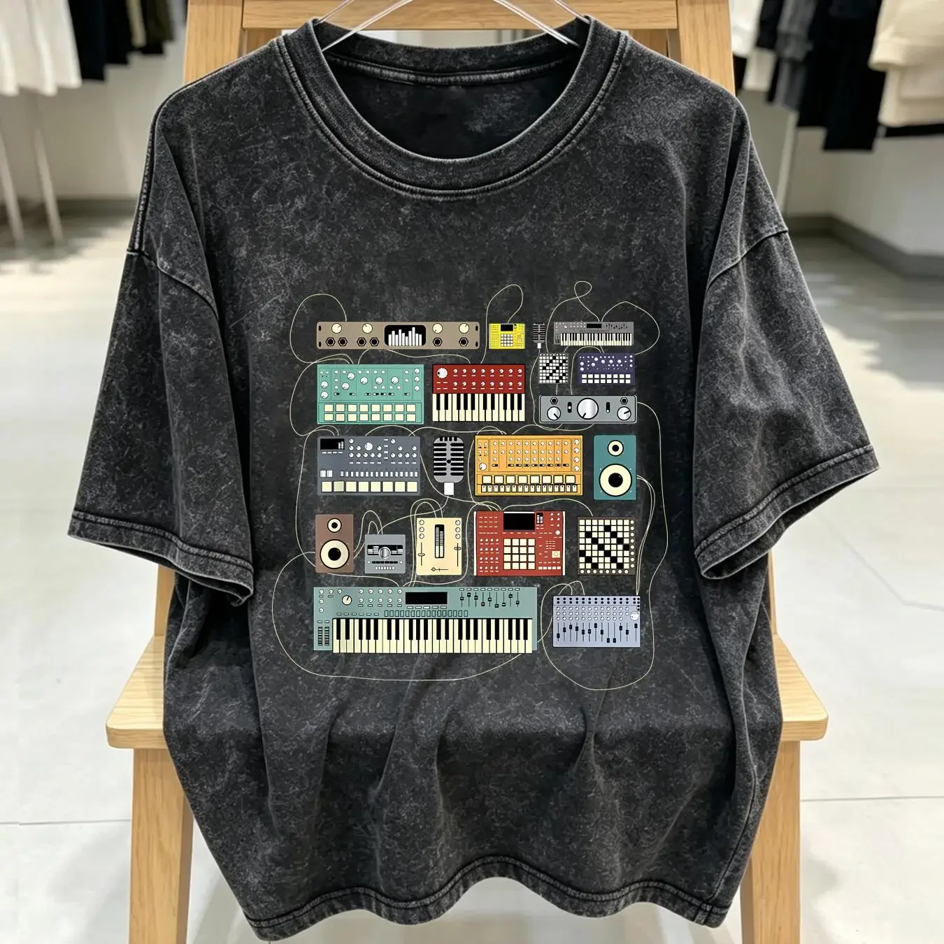 washed T Shirt Big Sale Birthday s Funny Holy Synthesizer Analog Jesus Synth Nerd vintage Washed Breathable Versatile