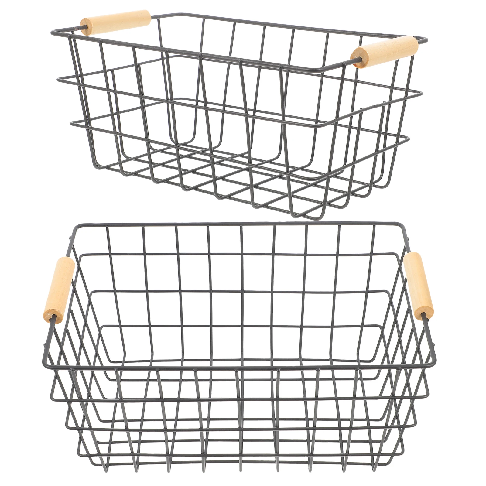 

2pcs Iron Storage Baskets Desktop Organizer For Clothes Snacks Large Capacity Space Saving Metal Grid Container Household
