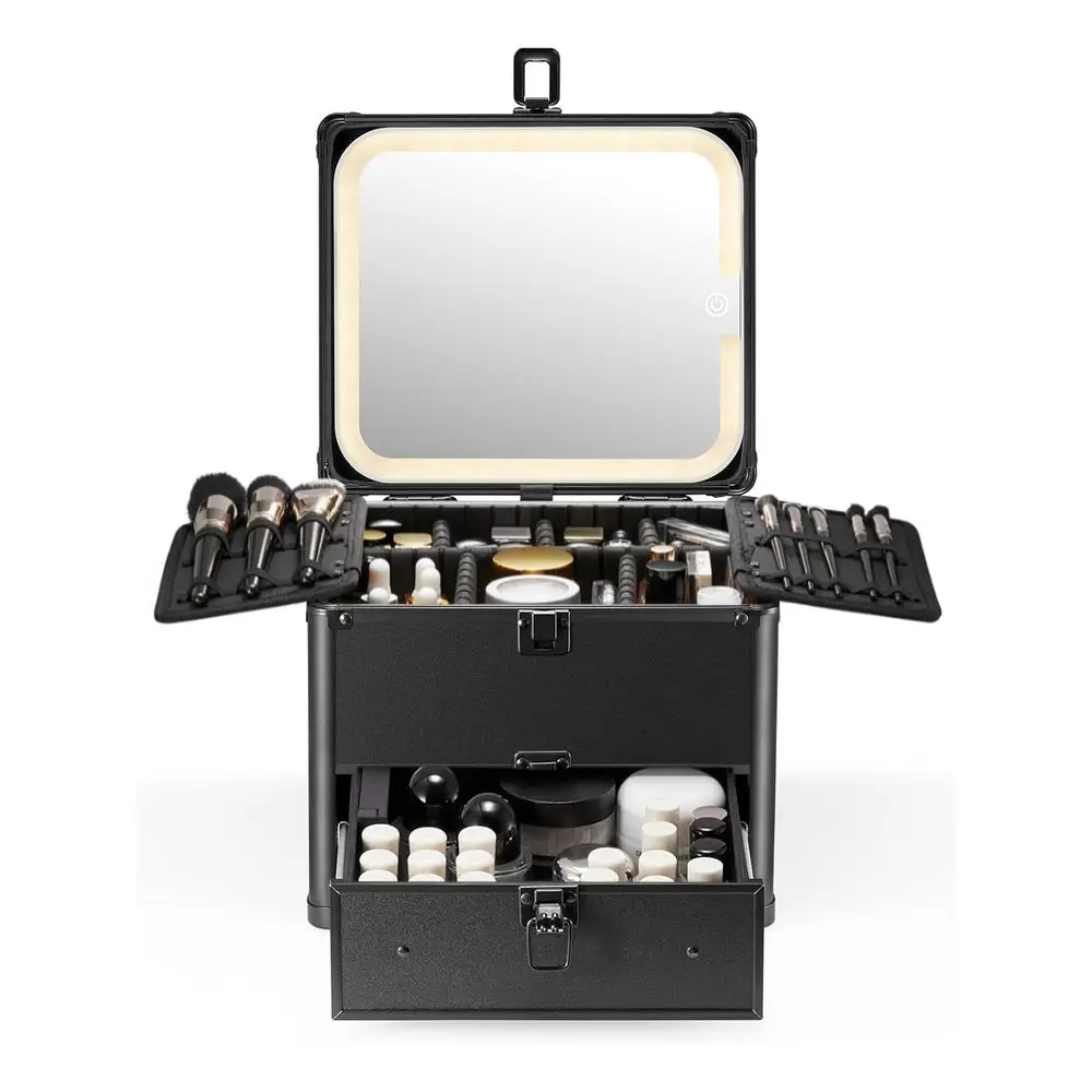 

Makeup Box with Drawer and A Detachable Lighted Mirror, Waterproof Travel Train Case, Cosmetic Organizer and Makeup Suitc