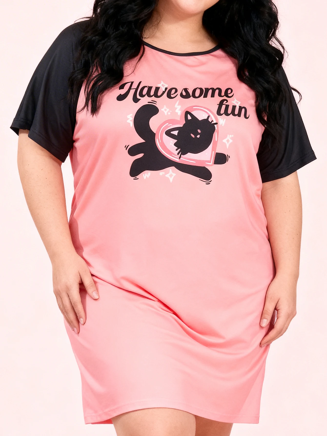 

Женская ночная рубашка больших размеров с коротким рукавом и милым принтом в виде мультяшного кота, весна-лето