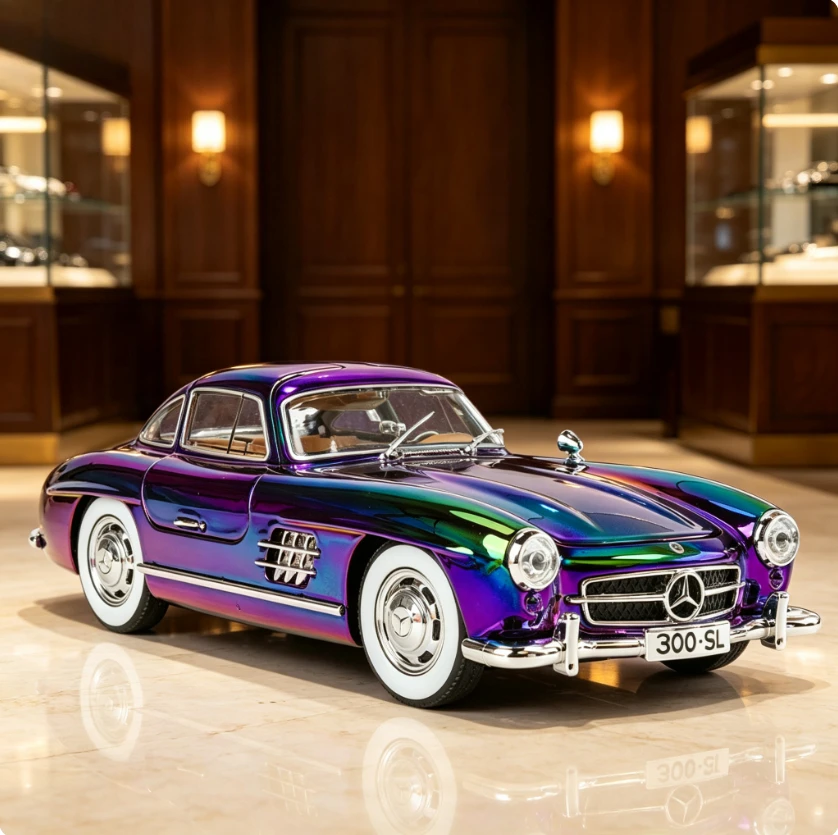 Масштабная модель классического автомобиля 300SL (1:24) с гальваническим покрытием, звуком и светом, инерционная, коллекционная игрушка