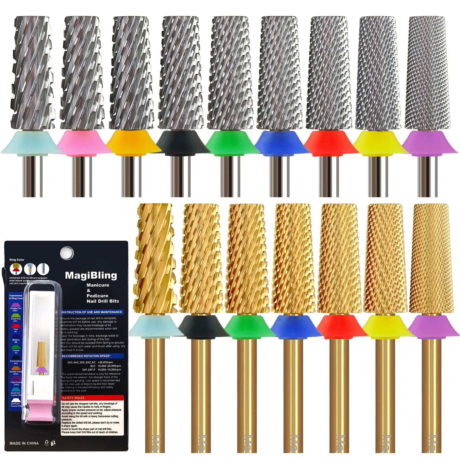 

MagiBling Carbide Nail Drill Bits Milling cutter Tapered Nail Bit for Efile Both Hands Use Fast Gel Removal Manicure Tool 3/32''
