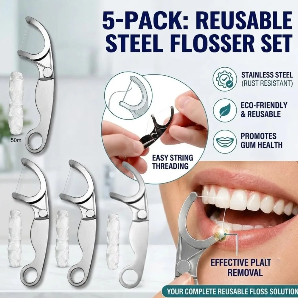 1-5PCS Stainless Steel Dental Floss Reusable Portable Long Lasting Oral Care Accessory for Daily Use Home Travel