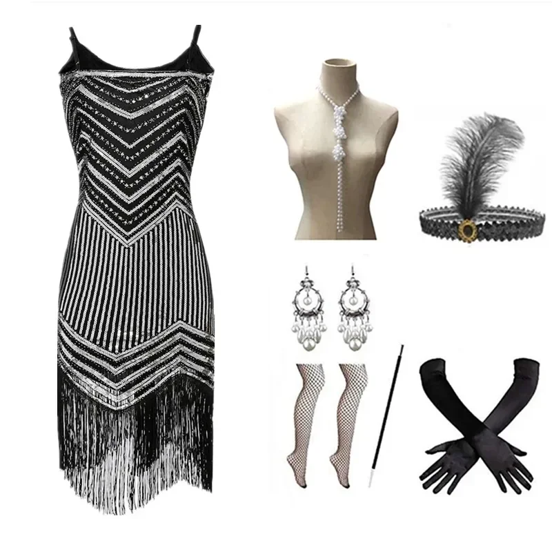 فستان كاميس بدون أكمام للنساء ، شرابة عالية الخصر ، ترتر ريترو ، فستان غاتسبي ، مأدبة سهرة ، ثوب كرة مثير ، فستان ميدي ، تريند