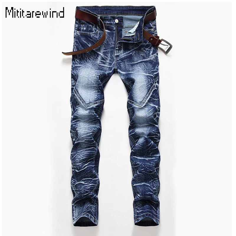 

Tie-dye Jeans for Men Four Seasons High Street Wash Distressed Jeans Mid-waist Straight Stretch Jeans with Pleats Trend Man Pant