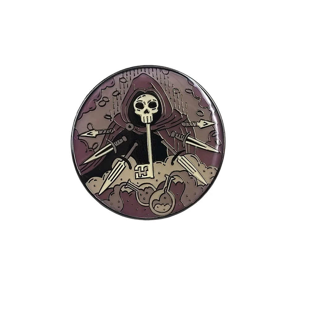 Dark Style Death Themed Metal Badge Mysterious Cloak Skull Element Brooch Gothic Fashion Brooch Accessories Metal Dropper Pin