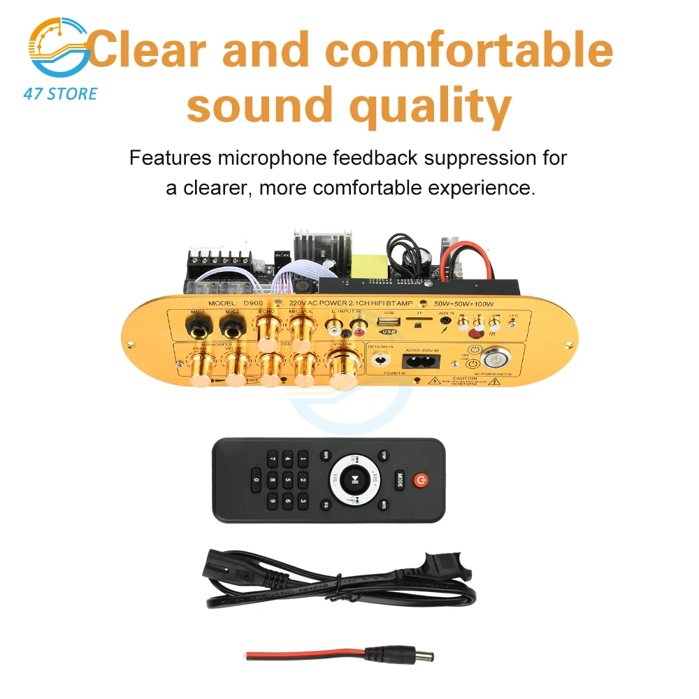 لوحة مضخم صوت بلوتوث 2.1CH عالية الطاقة D900 50 وات + 50 وات + 100 وات مع AUX/USB/TF/MIC لنظام الصوت المنزلي ومضخم الصوت