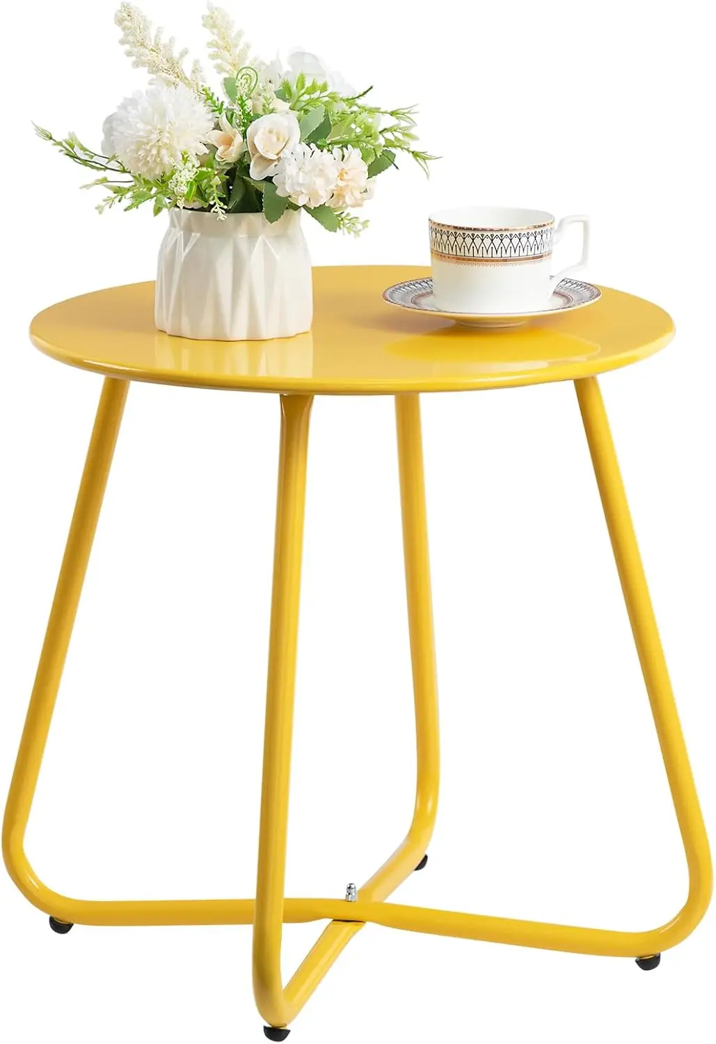 

Round Metal Side Table, Rust-Resistant Patio Plant Stand, Portable End Table for Outdoor and Indoor Use, Yellow