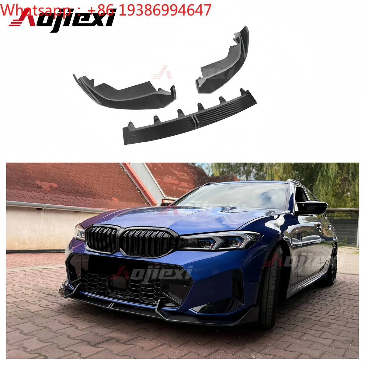 For G20 AO Style Carbon Fiber Front Bumper Lip Spliter for BMW 3 Series G20 G21 330i M340i LCI 2023+ Front Spoiler Lip