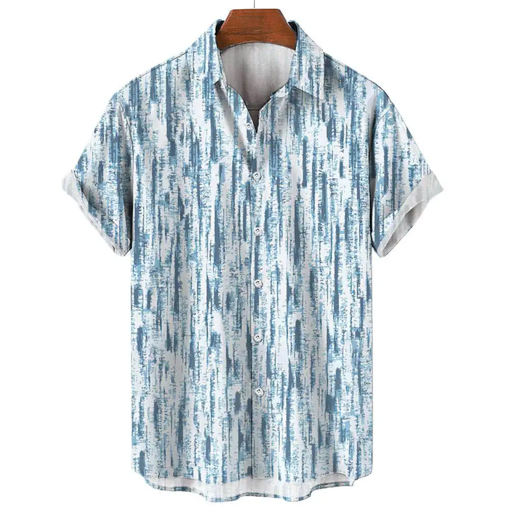 Irregular Striped Printed Tops Summer Fashion Men\'s Short Sleeve Shirts Casual Business Shirts Daily Street Tops Oversized S-5XL