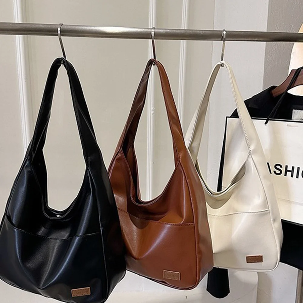 Large Capacity Leather Tote Bag Women\'s New Trendy Shoulder Bag Simple Versatile Commuter Bag Fashion Student Handbag Bucket Bag