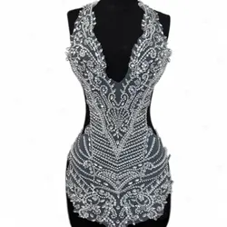 Big 3D Appliques Glass Sew on Rhinestones Sewing Crystal Lace For Costumes Wedding Evening Dress Patches Prom Gown bodice Crafts