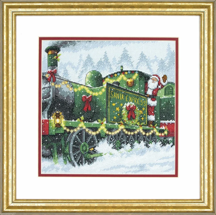 snow on the Christmas Train, presents for Santa Claus Cross stitch set  Similar dim dmc cross kit Embroidery kit