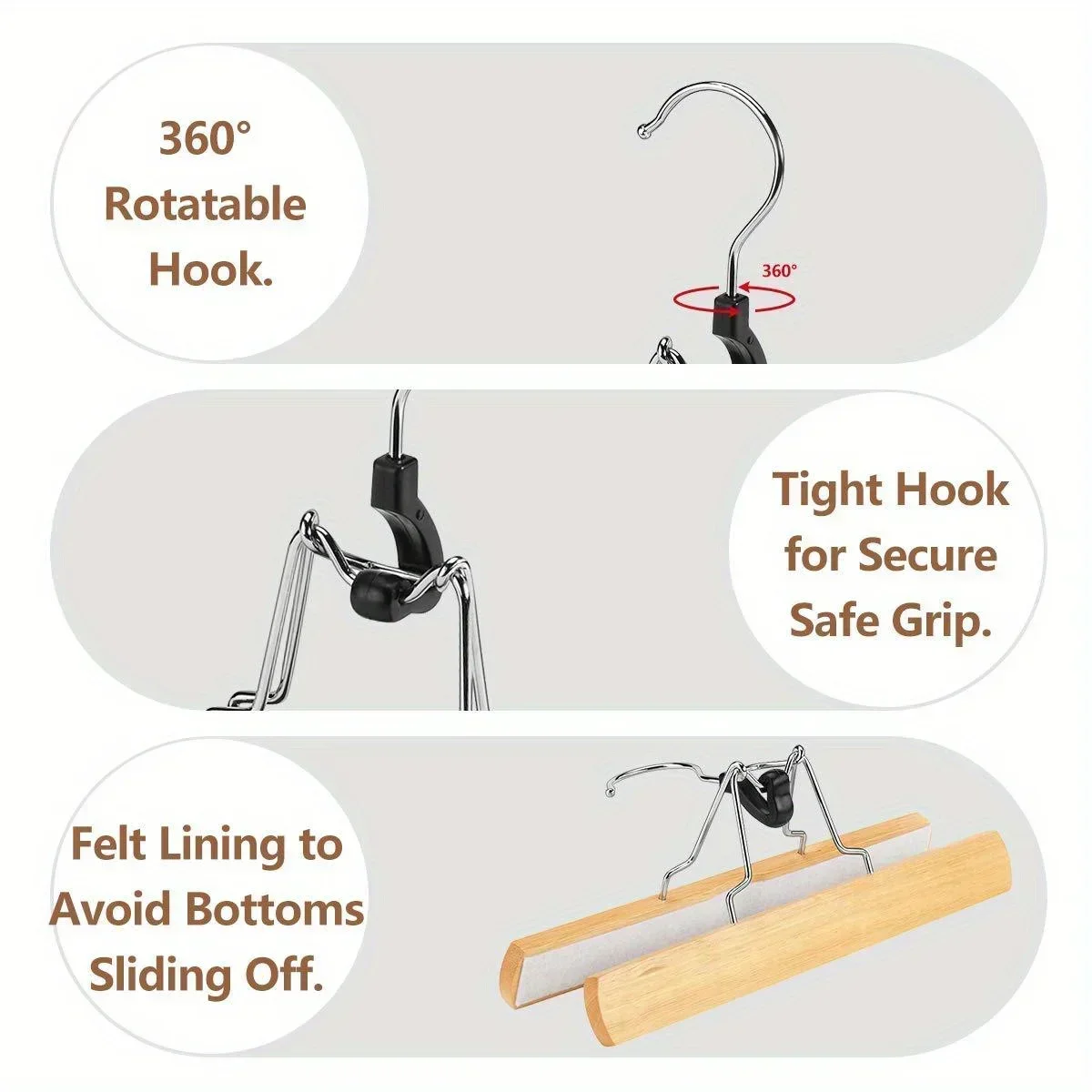 1/2/4pcs 360° Swivel Hook, Trouser Hanger,Wrinkle Free Clamp Closet Organizer,for Skirts Wooden Skirt Pants Clothes Hangers with