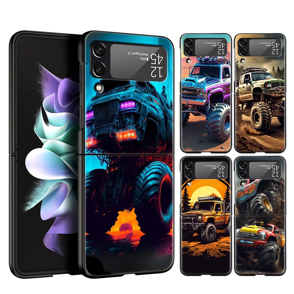 Off-Road Vehicle Hard PC Phone Case For Samsung Galaxy Z Flip 6 5 4 Black Cover For Galaxy Z Flip 3 Foldable Shockproof Case Bag