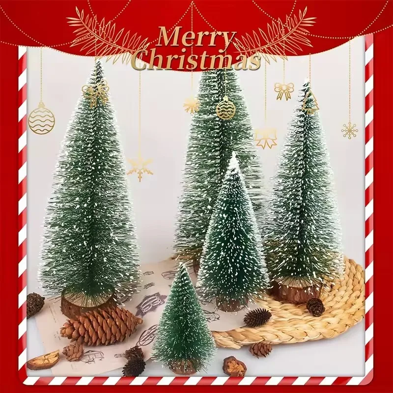 

2025 New Year Artificial Mini Cedar Pine Christmas Tree - Snow Covered Xmas Decor with DIY Ornaments for Home Bar Party