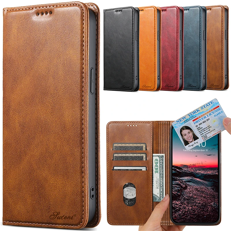 EUCAGR  Shockproof Leather Wallet Phone Case Cover For Samsung Galaxy S24 S23 S22 FE Ultra Plus A53 A54 A13 A14 A24 A34 Note20