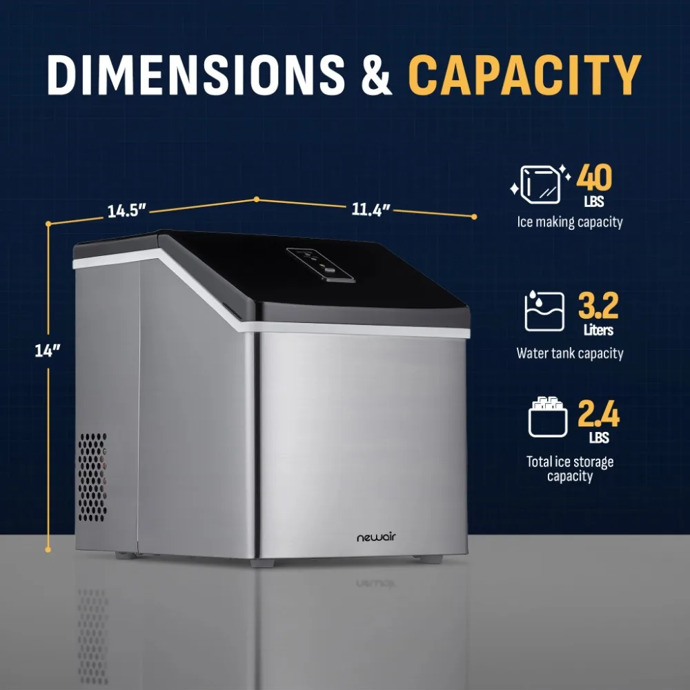 Portable countertop 40 pound transparent ice maker, made of stainless steel