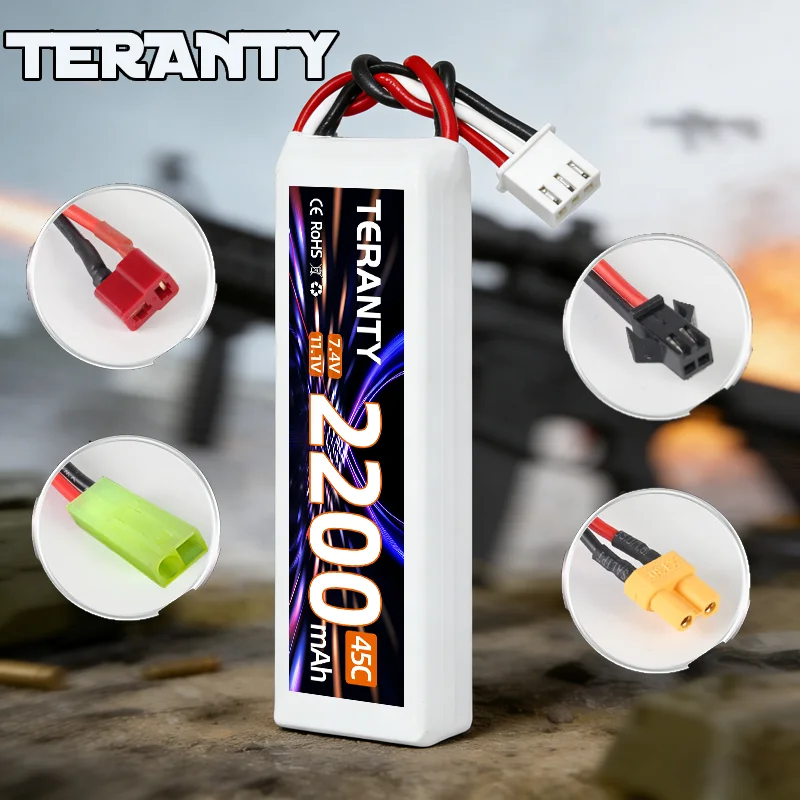 Teranty 2S 7.4V 2200mAh 2S 45C/90C Lipo Battery With T/XT30/SM/Mini Tamiya Plug For Electric Water Gun RC Toy Airsoft Gun Parts