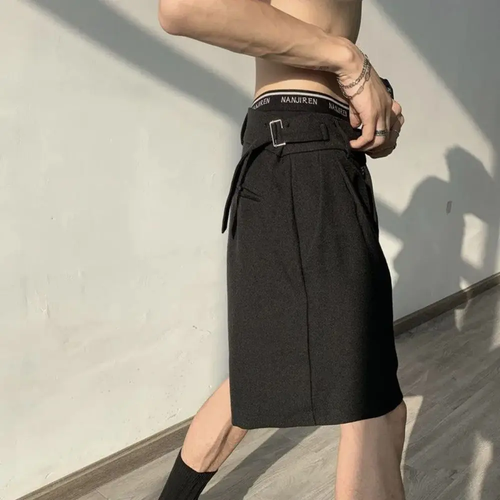 Fashion Casual Shorts Men Summer Korean Chic Wide Leg Trousers Male Knee-length Sashes Draped Loose Retro Popular High Street