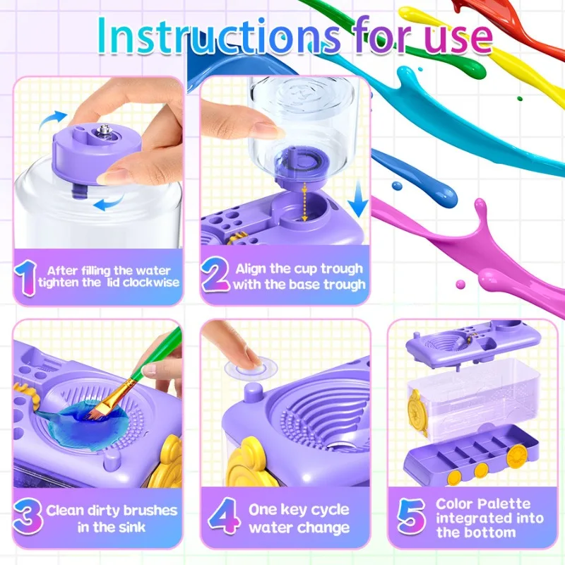 10PCS New Amazon Temu Hot Item Brush Brush Cleaner Automatic Water Change Brush Holder Watercolor