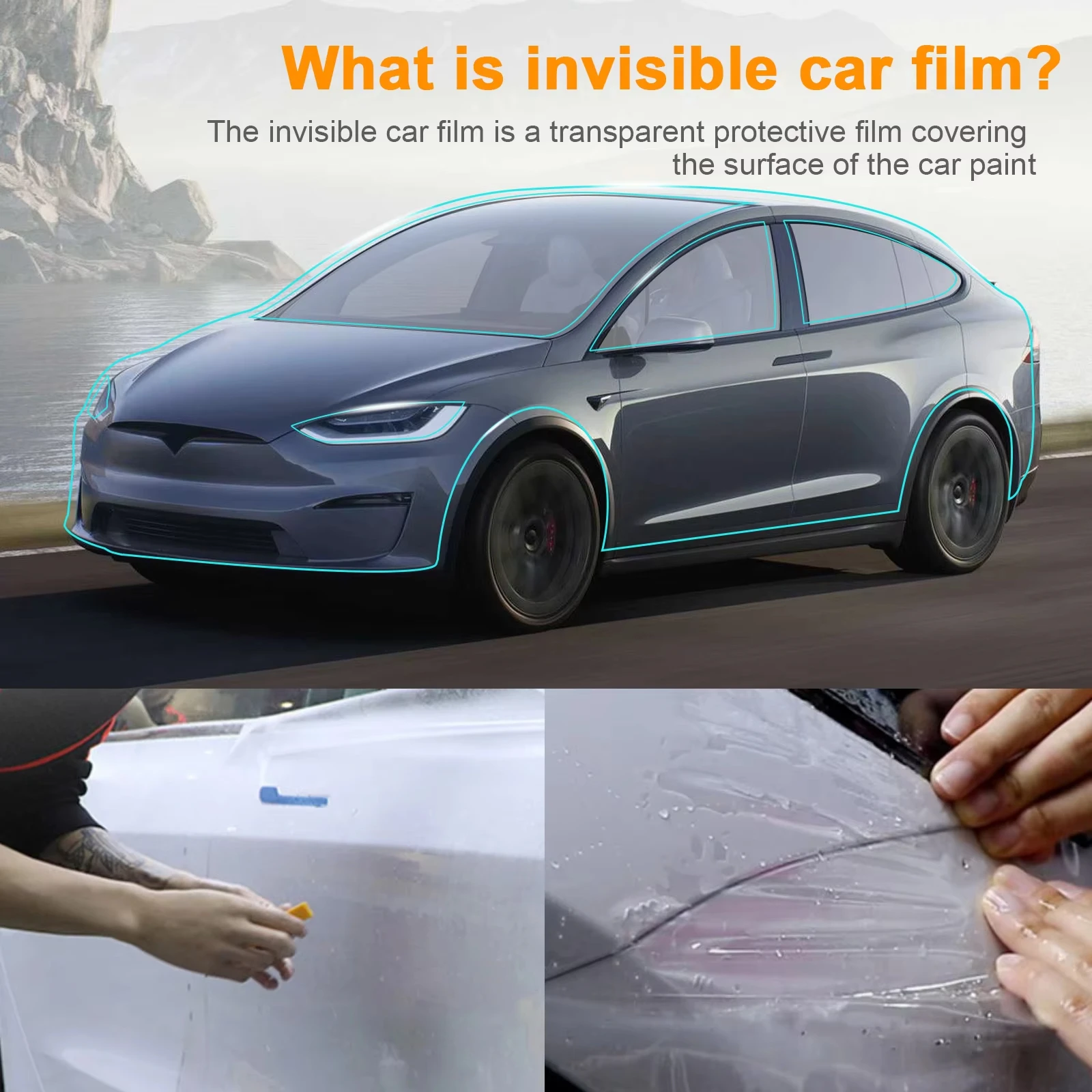 

For 2020-2024 Tesla Model Y TPU Pre-cut PPF Scratch-resistant Transparent Front Bumper Hood Engine And Body Protective Film