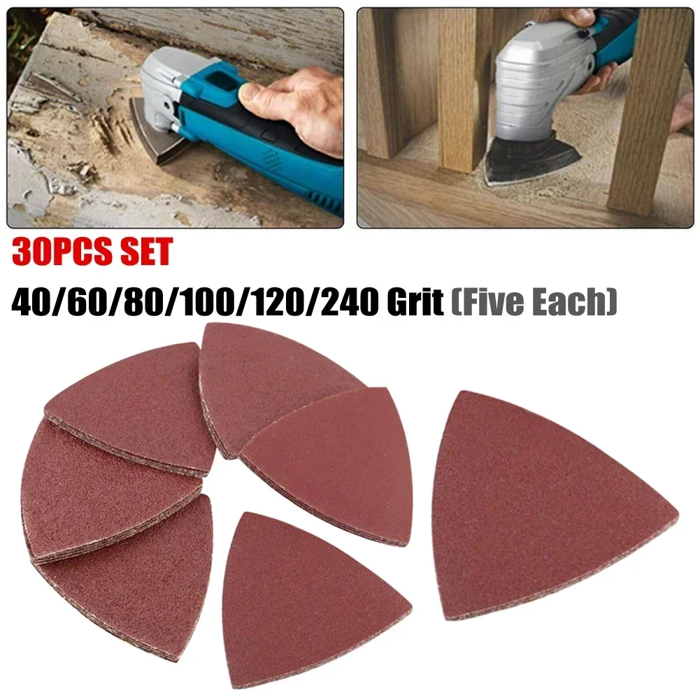 Detail Sanding Pads Sandpaper Kits Multi Tool Oscillating Polishing Reddish Brown Triangle 30PCS Aluminum Oxide