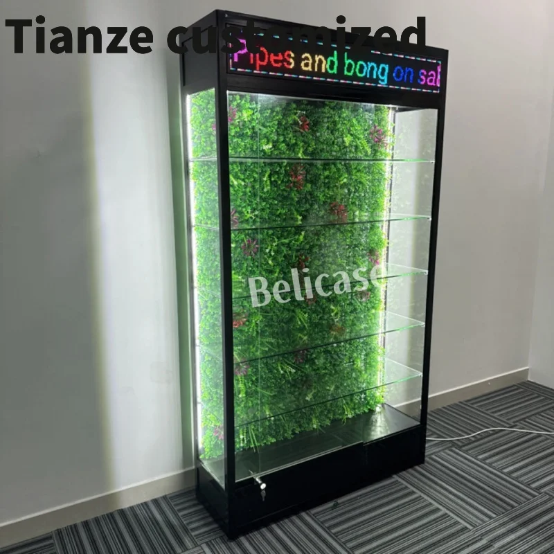 Customized-Shop Tall Glass Display Cabinet Aluminum Frame Show Lockable Display Retail Store Glass Showcases