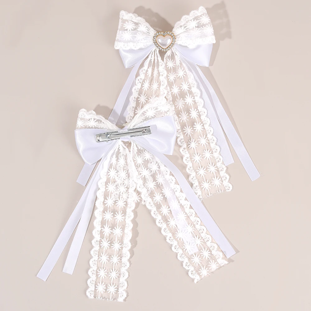 2Pcs Flower Lace Bow Hair Clip - огляд і ціна Lace Ribbon Trim