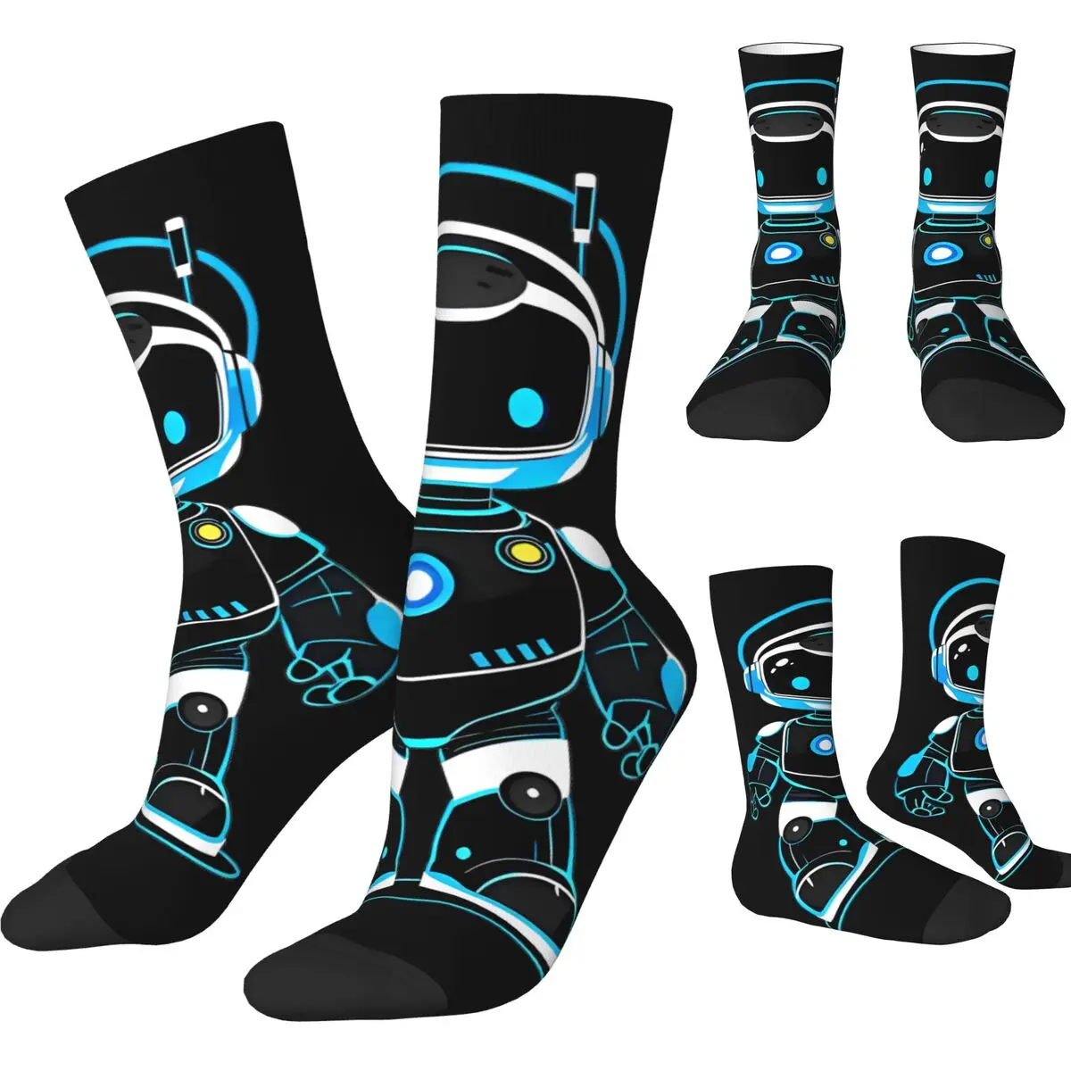 Winter Warm Colorful Unisex ASTRO BOT Astrobot Smiling Socks Video Game Non-slip Middle Tube Socks