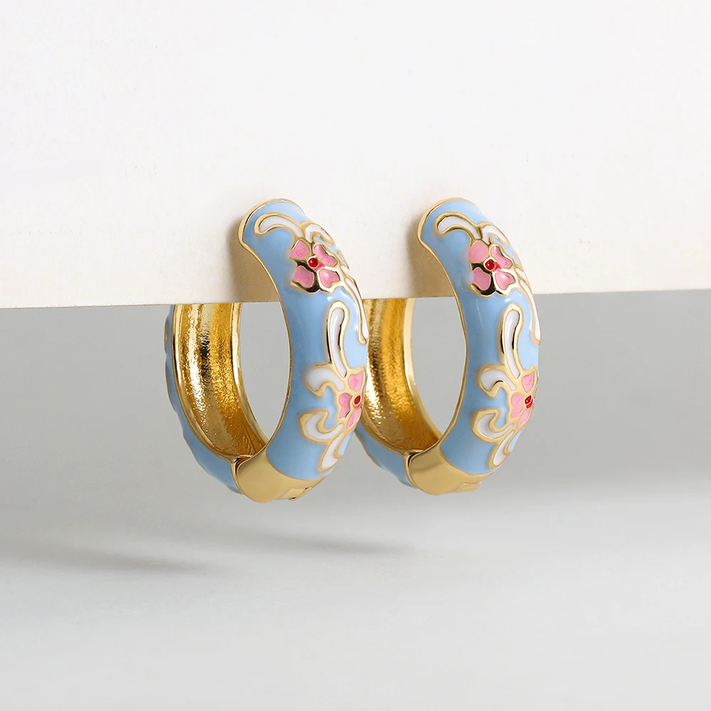 Vintage Colorful Flower Small Hoop Earrings Metal Enamel Flowers and Plants Circle Huggie Hoops Female Trendy Jewelry Gift