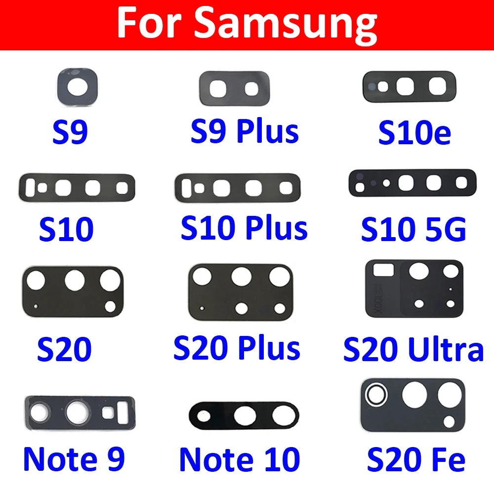 Lente de Cristal para cámara trasera con pegamento, accesorio para Samsung S8, S9, S10, S10e, 5G, S20 Plus, S20 Fe, S20 Ultra, Note 9, 10 Lite Plus,