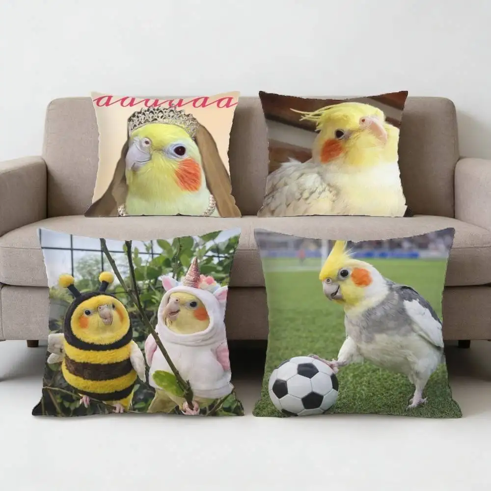 Chubby Cockatiel Parrot Bird Pillow Case for Sofa Living Room Home office Decor Protective Cover