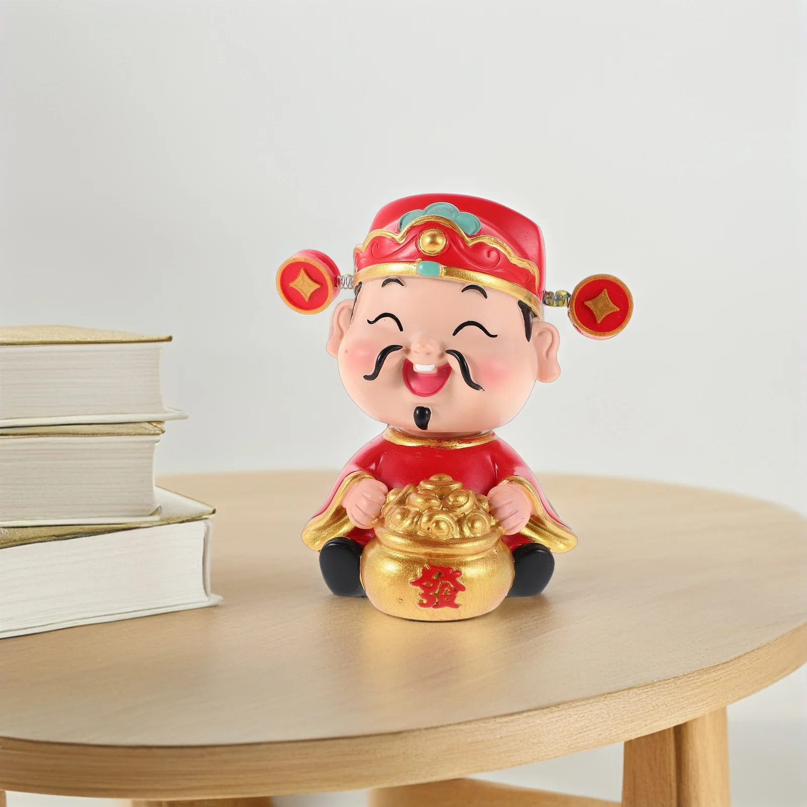 

Small Car Money God Adornment Nodding Motion Wealth Statue for Desktop Tabletop Decor Positive Energy Vintage Style