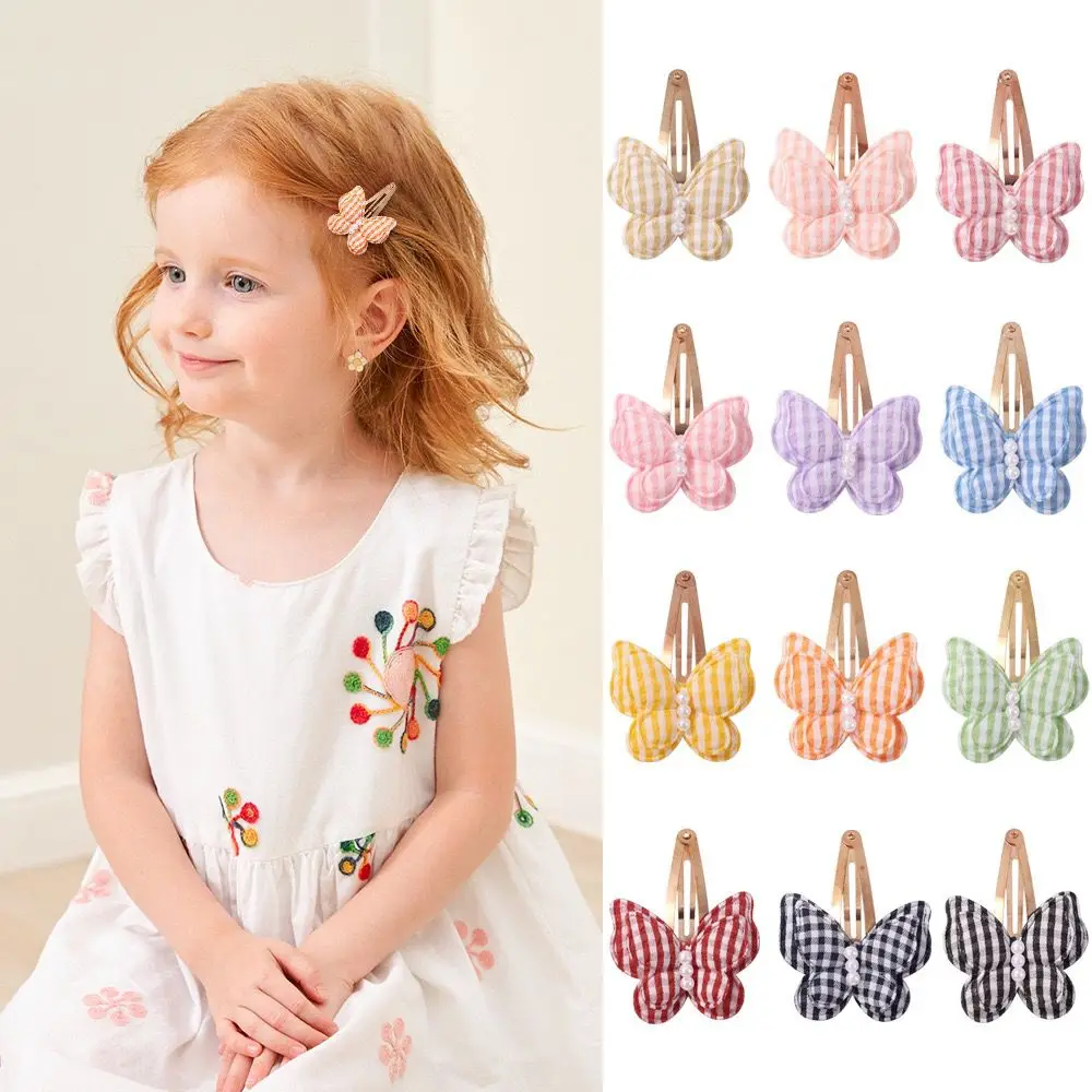 Bulk 100pc/lot New Plaid Pearl Butterfly Bow Baby Girl Hair Clips Hairpins for chirdren Hair Accessories Barrettes Kids Headwear