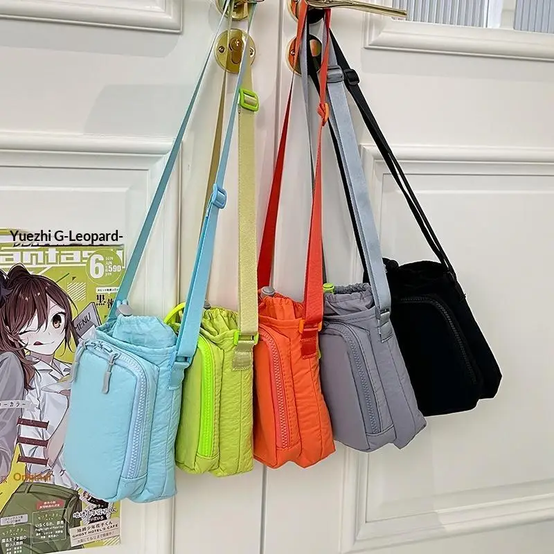 Water Bottle Sling Bag Lightweight Nylon Pouch with Adjustable Strap Zipper Pocket for Hiking Camping Outdoor Sports