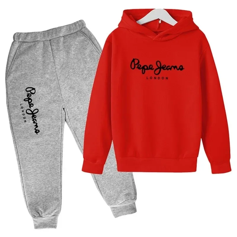 Freizeit-Trainingsanzug mit Buchstabenmuster, bestehend aus 2 Teilen: Kapuzenpullover und Hose, für Jungen und Mädchen im Alter von 3 bis 13 Jahren, geeignet für Frühling und Herbst, Streetwear, Kinderkleidung. – Detail 13