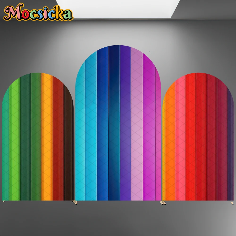 Mocsicka Colorful Stripes Photo Arch Backdrop Cover Blue Green Red Decorations Baby Birthday Party Arched Background Photography