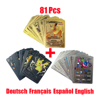 81Pcs Pokemon Francaise German Gold Cards Spanish English Foil Gold Rainbow Cards VMAX EX GX Card Vmax Gx Game Card Child Gifts