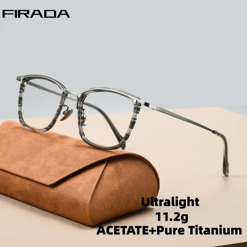 firada-ファッションアセテート繊維眼鏡レトロ純チタンスクエア眼鏡光学処方メガネフレーム男性女性-y0053