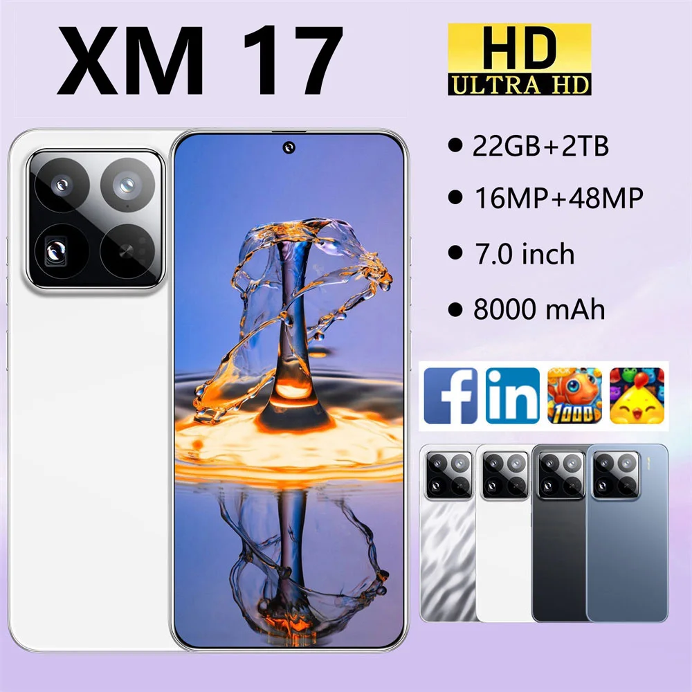 2026 Nuovo Xm 17 Smartphone 5G 7.0 Pollici Dual Sim Card Cellulare 8000Mah Android 15 Cellulari 22G + 2TB Smart Cellulari Sbloccato