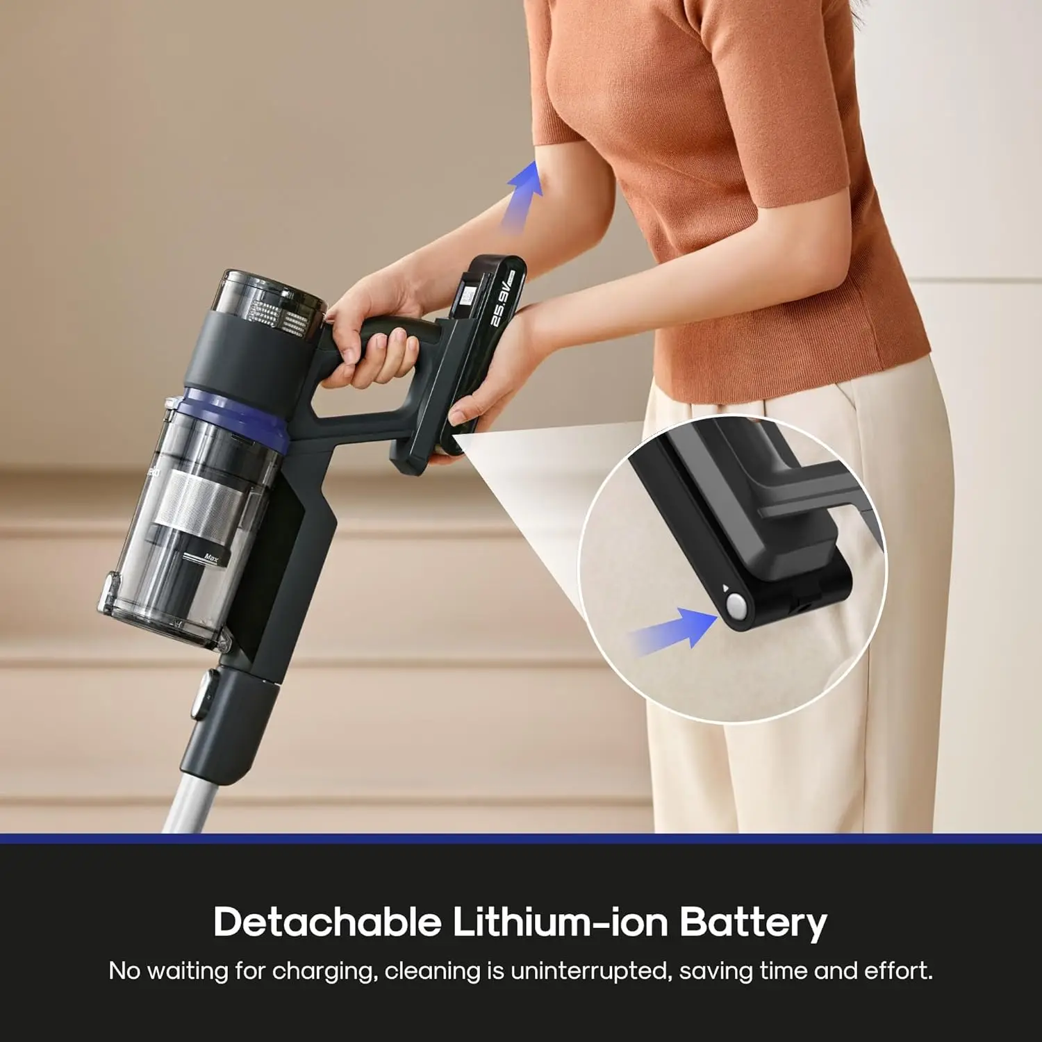 مكنسة كهربائية لاسلكية، مكنسة كهربائية قابلة لإعادة الشحن، خفيفة الوزن للسجاد والأرضيات الصلبة، شعر الحيوانات الأليفة، أسود NEC451BL #6