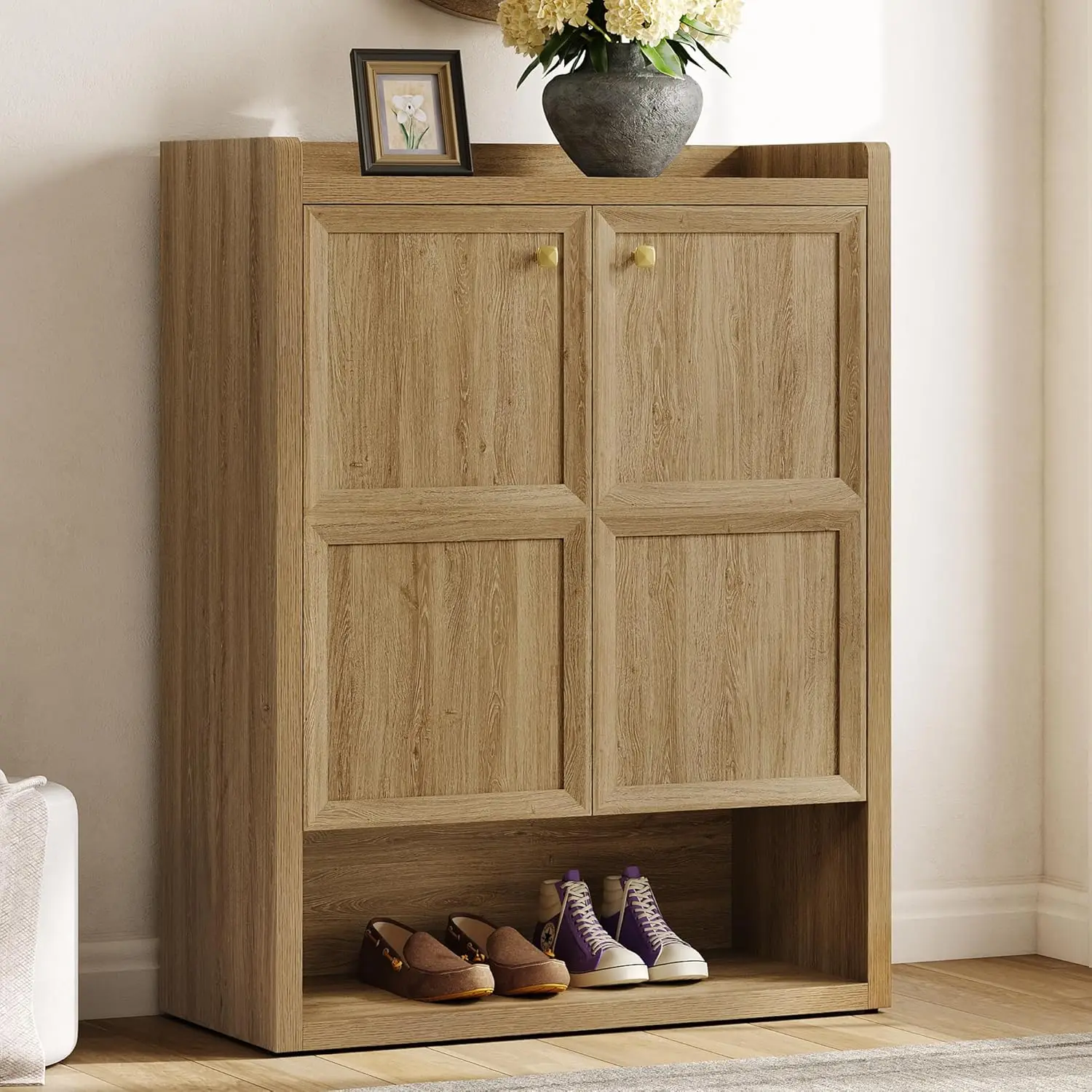 Shoe Cabinet Storage for Entryway - 24-Pair Shoe Cabinets with Doors and Adjustable Shelves, Modern 33.9
